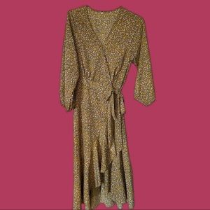 Wrap dress mustard/pink floral.  No label Lg/Md fit